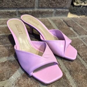 Schutz Cecily Pretty in Pink Rosa Kitten Heel Slides Sandals Size 6 #389